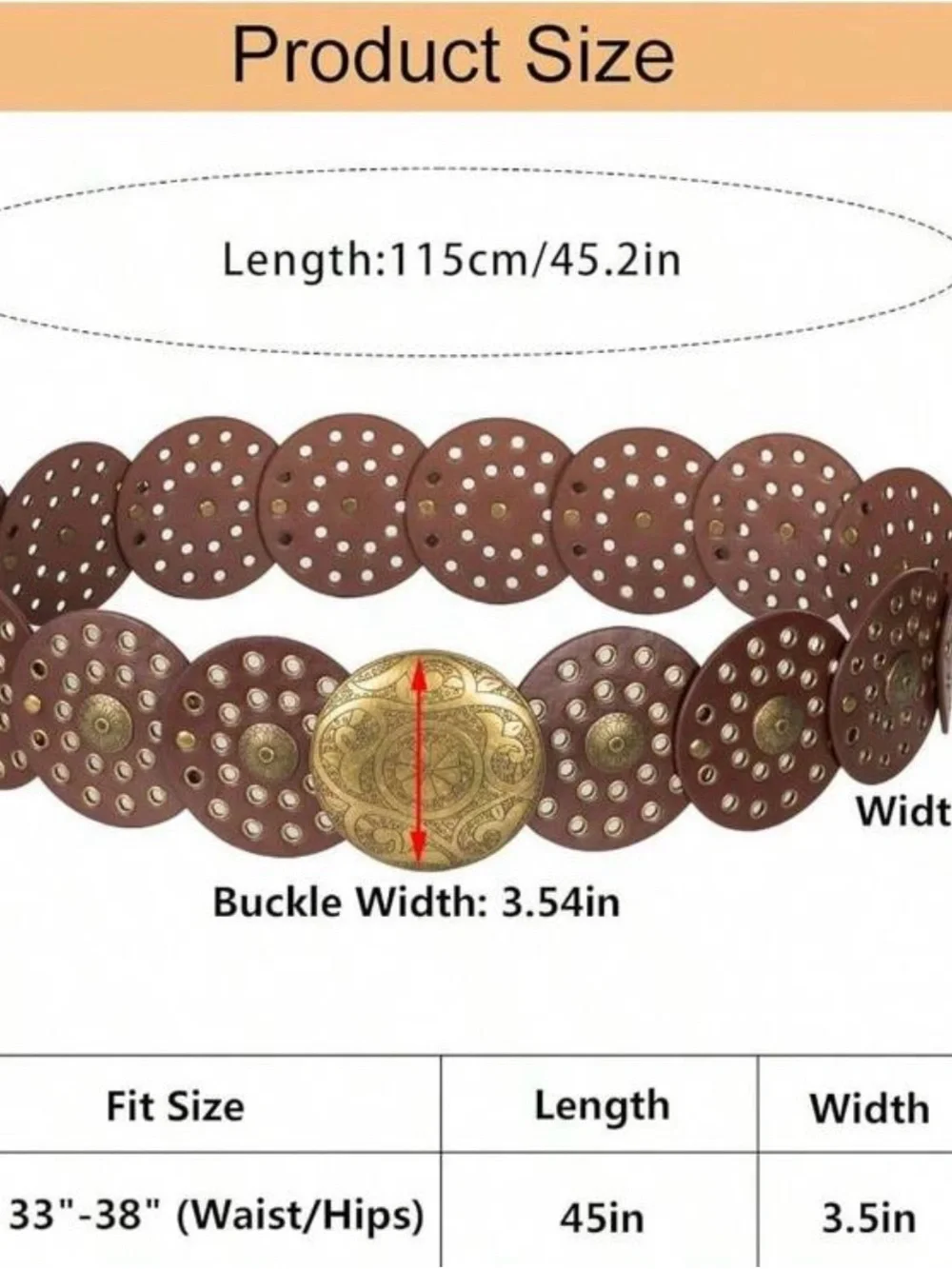 Round Brown Leather Belt with Decorative Brass Discs